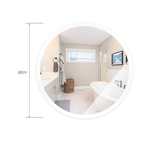 YJIIJY Espejo de Baño Redondo con LED Iluminado, Antiniebla, Montado en la Pared para Baño, Dormitorio, Hotel, Salón de Belleza (60CM, White Light - A)