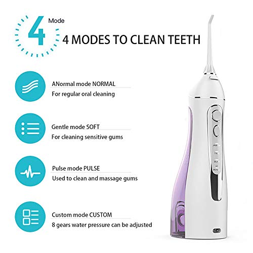 YJYCQ Irrigador oral 1400 Veces/Min Flujo de Agua de Pulso de Alta Frecuencia IPX7 Impermeable 4 Modos de Uso de Hilo Dental Cepillo de Dientes Recargable Herramienta para Dientes/púr