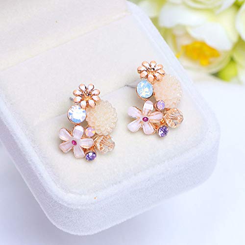 YLHJM Pendientes de botón de Flor de Cristal Elegantes para Mujer Pendientes de Boda románticos llamativos Regalo Dulce Femenino