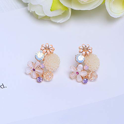 YLHJM Pendientes de botón de Flor de Cristal Elegantes para Mujer Pendientes de Boda románticos llamativos Regalo Dulce Femenino