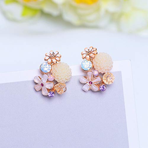 YLHJM Pendientes de botón de Flor de Cristal Elegantes para Mujer Pendientes de Boda románticos llamativos Regalo Dulce Femenino