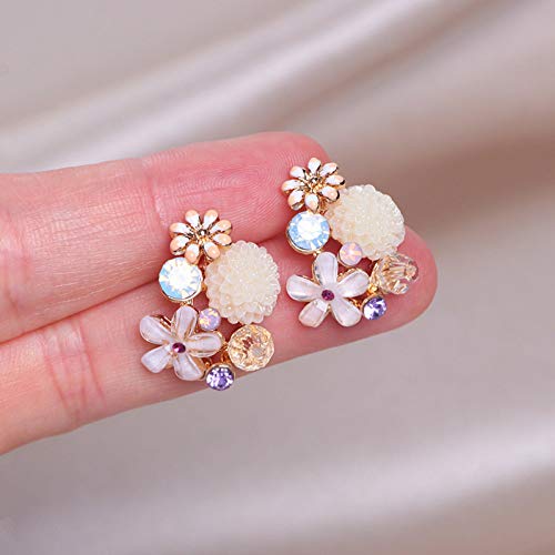 YLHJM Pendientes de botón de Flor de Cristal Elegantes para Mujer Pendientes de Boda románticos llamativos Regalo Dulce Femenino