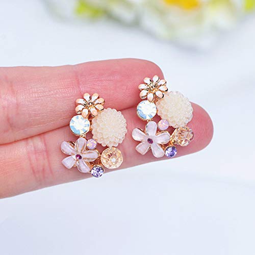 YLHJM Pendientes de botón de Flor de Cristal Elegantes para Mujer Pendientes de Boda románticos llamativos Regalo Dulce Femenino