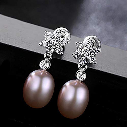 YLHJM Pendientes de Gota de Perlas de Agua Dulce Naturales Elegantes de Plata Femenina 925 Pendientes de   Bodas de circonio