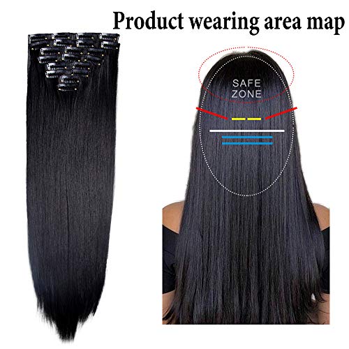 YMHPRIDE Clip de cabeza larga recta larga en extensiones de cabello 8 piezas 20 clips Extensión de cabello sintética gruesa suave para mujeres (22 pulgadas, negro)