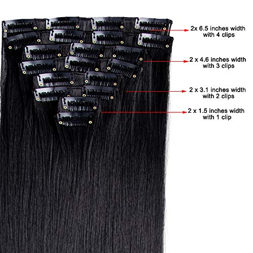 YMHPRIDE Clip de cabeza larga recta larga en extensiones de cabello 8 piezas 20 clips Extensión de cabello sintética gruesa suave para mujeres (22 pulgadas, negro)
