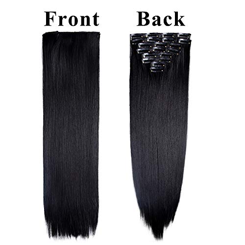 YMHPRIDE Clip de cabeza larga recta larga en extensiones de cabello 8 piezas 20 clips Extensión de cabello sintética gruesa suave para mujeres (22 pulgadas, negro)