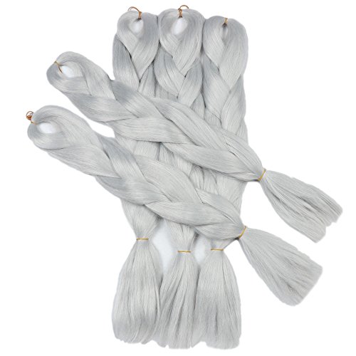 YMHPRIDE Extensión del pelo trenzado sintético Kanekalon gris plata 5 piezas / 500 g 24 pulgadas de pelo trenzado enorme