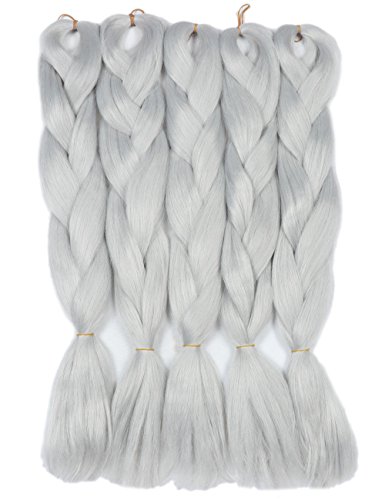 YMHPRIDE Extensión del pelo trenzado sintético Kanekalon gris plata 5 piezas / 500 g 24 pulgadas de pelo trenzado enorme