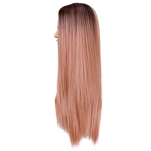 YMHPRIDE Larga naranja rosa recta peluca moda 2 tono resistente al calor sintético Ombre pelucas para mujeres 22 pulgadas