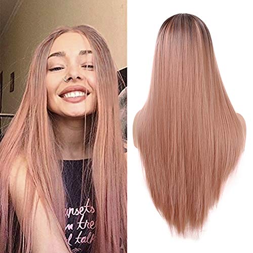 YMHPRIDE Larga naranja rosa recta peluca moda 2 tono resistente al calor sintético Ombre pelucas para mujeres 22 pulgadas