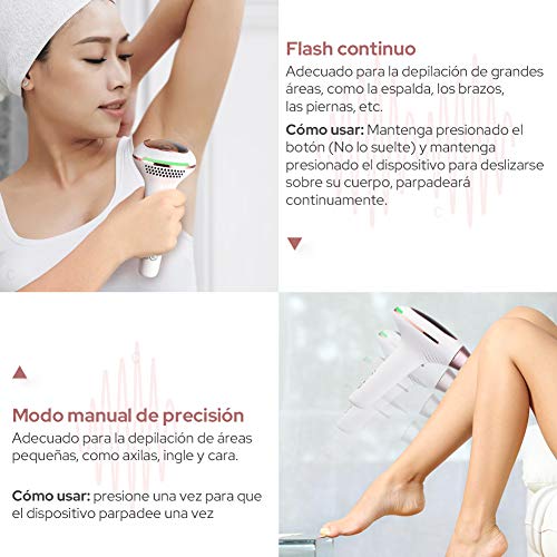 YOHOOLYO Depiladora Luz Pulsada para la Depilación Permanente IPL 500,000 Pulsos de Luz Depilatorio con 2 Cabezales para el Área del Bikini, Axilas, Cara, Cuerpo