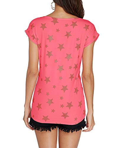 YOINS - Camiseta para mujer, camiseta sexy para verano, cuello redondo sin mangas, con estrellas Color rojo. M