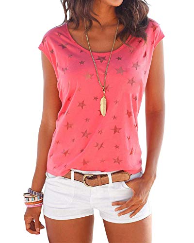 YOINS - Camiseta para mujer, camiseta sexy para verano, cuello redondo sin mangas, con estrellas Color rojo. M