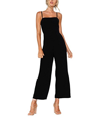 Yoins - Mono elegante para mujer, con hombros descubiertos, monocromático, largo, de verano Negro L