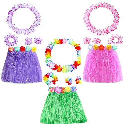 Yojoloin 15 Piezas Hawaianas Leis Luau Flores con 6 Pulseras 3 Diademas y 3 Collares 3 Faldas para Luau Hawaiian Party Decoraciones Suministros Photo Booth Props. (15PCS)