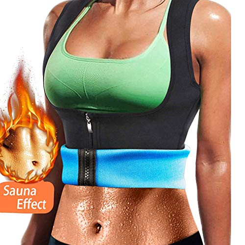 Yokald Faja Reductora Adelgazante Abdominal Mujer Neopreno Camiseta Sudoración Compresión de Sauna Chaleco para Pérdida de Peso con Quema Grasa Deportivo (Azul, XL)