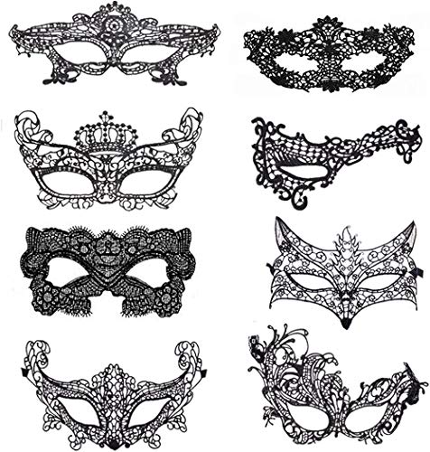 Yongbest Máscara de Encaje,8 Piezas Mascara Sexy Mujer Veneciano Máscara para Mujeres Chirismas Disfraz de Disfraces de Fiesta de Halloween