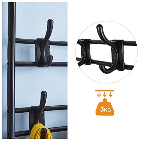 YOOKEA Perchero de Pie Metálico con 16 Ganchos, Perchero con Zapatero Resistente de 3 Capas, 63.5 x 29.5 x 180 cm, Negro