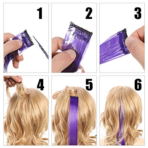 Yorgewd 52 extensiones de pelo de 53 cm, coloridas con clip en pelo sintético para fiestas, postizos rectos, para mujeres, niñas y niños