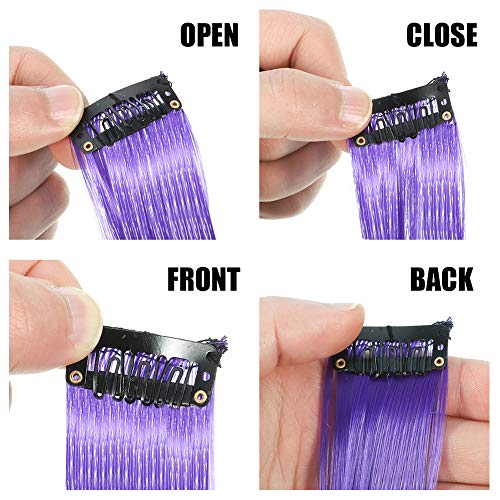 Yorgewd 52 extensiones de pelo de 53 cm, coloridas con clip en pelo sintético para fiestas, postizos rectos, para mujeres, niñas y niños