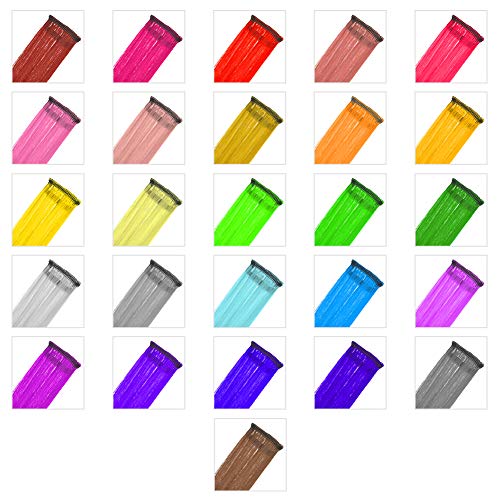 Yorgewd 52 extensiones de pelo de 53 cm, coloridas con clip en pelo sintético para fiestas, postizos rectos, para mujeres, niñas y niños