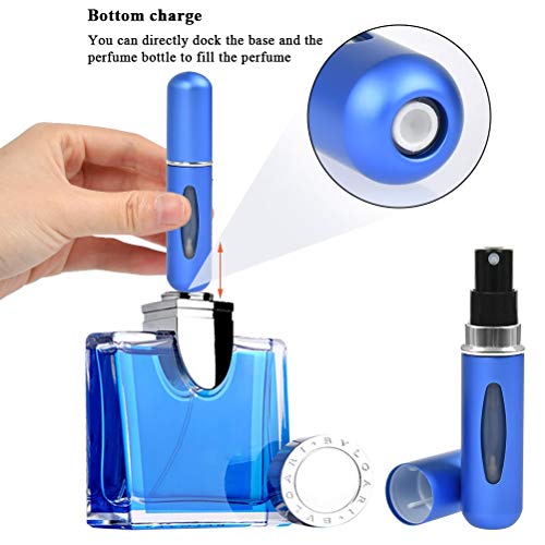 YOTINO 4PCS Perfume Spray 5ml Botellas de perfume recargables vacías, mini portátiles con ventana visible para viajes: azul, rojo, púrpura, rosa