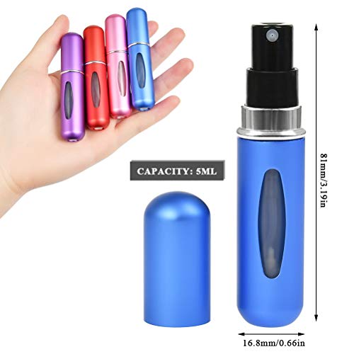 YOTINO 4PCS Perfume Spray 5ml Botellas de perfume recargables vacías, mini portátiles con ventana visible para viajes: azul, rojo, púrpura, rosa