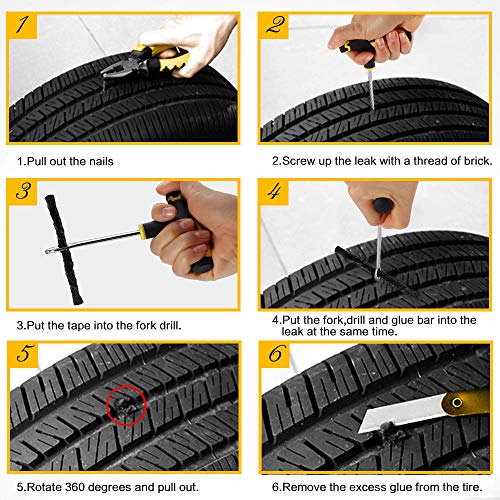 Youool Kit repara pinchazos Coche,Kit de Herramientas de reparación de neumáticos,para Autos, Camiones, Motocicletas