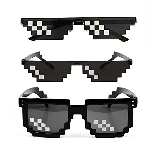 YSSHUI [3 unidades] Thug Life Gafas de sol, para hombres y mujeres, de vidrio, 8 bits Mosaico Pixelado Unisex gafas de sol, juguete – negro.