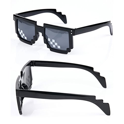 YSSHUI [3 unidades] Thug Life Gafas de sol, para hombres y mujeres, de vidrio, 8 bits Mosaico Pixelado Unisex gafas de sol, juguete – negro.