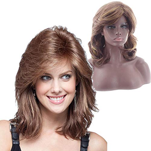 YU-TAO Wig Dama De La Moda Medio Largo Pelo Rizado Peluca Tocados Rosa Red Sombreros