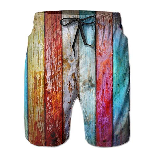 Yuanmeiju, Pantalones Cortos para Hombre, tablones de Madera de Color Vintage, bañadores, Pantalones Cortos de Tabla de Secado rápido, bañadores de Verano para Correr
