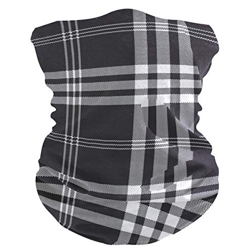 Yuanmeiju Pañuelo para la cara con diadema, cinta para la boca premium lavable a cuadros gris y negro navideño para mujeres que corren, 25x50cm