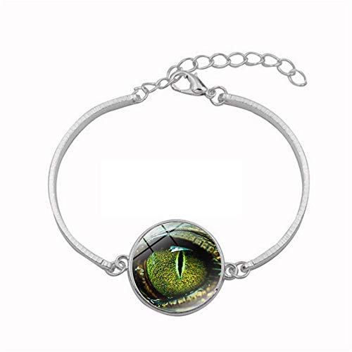 YUANOMSL Pulsera de cristal, ojos verdes depredador, pulsera de plata chapada en aleación de plata, joyería hecha a mano para mujer, regalo de joyería de estilo europeo