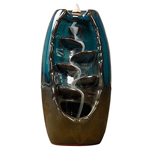 Yuciya Quemador de Incienso de Reflujo, Quemador de Incienso de Humo de Cascada de Cerámica, Quemador de Cono de Incienso de Reflujo de Cerámica para el Hogar