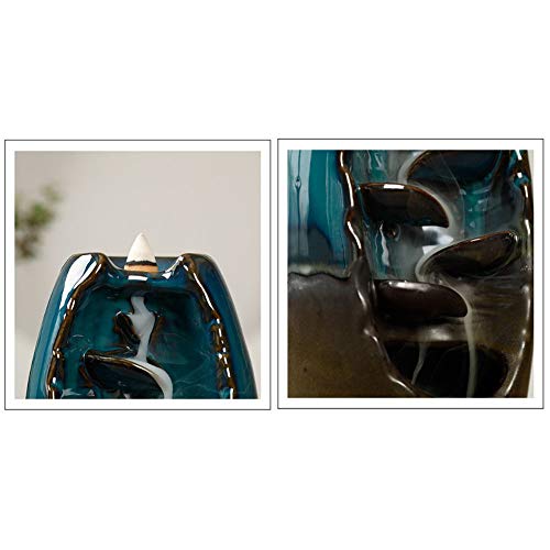 Yuciya Quemador de Incienso de Reflujo, Quemador de Incienso de Humo de Cascada de Cerámica, Quemador de Cono de Incienso de Reflujo de Cerámica para el Hogar