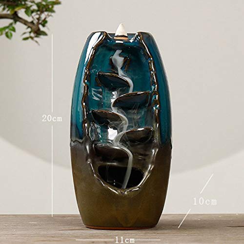 Yuciya Quemador de Incienso de Reflujo, Quemador de Incienso de Humo de Cascada de Cerámica, Quemador de Cono de Incienso de Reflujo de Cerámica para el Hogar