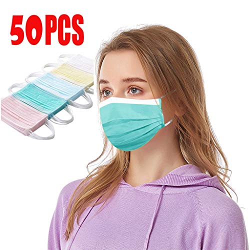 YusellYu_Beauty-Werkzeuge YusellYu_50 Unidades ??????????? Colores Desechables para Adultos Filtro Antipolvo 3 Capas Elástico Reutilizable y Transpirable al Aire Libre (A)