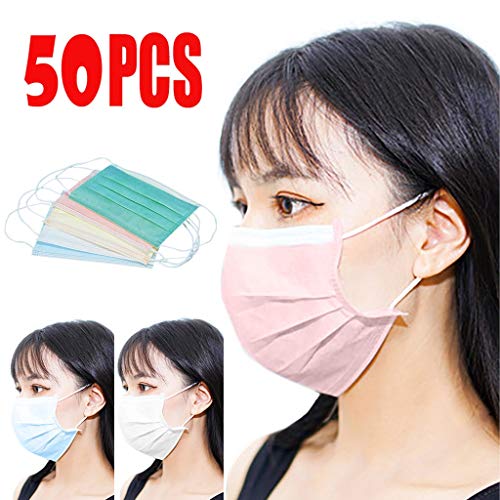 YusellYu_Beauty-Werkzeuge YusellYu_50 Unidades ??????????? Colores Desechables para Adultos Filtro Antipolvo 3 Capas Elástico Reutilizable y Transpirable al Aire Libre (A)