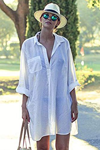 Yuson Girl Mujer Ropa De Playa Suelto Pareo Largo Verano Pareo Playa Mujer Tallas Grandes Pareo Vestido Mujer Camisa Grande De Playa Pareo Bikini Cover Up Pareo Transparente Gasa (Blanco)