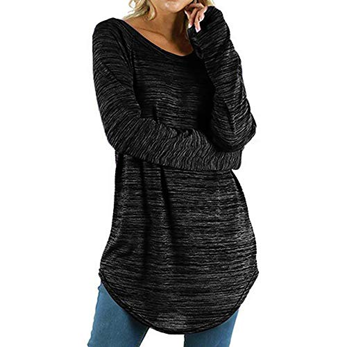 Yvelands Blusas para Mujer Tallas Grandes, Mujeres Color sólido Slim Fit Blusa de Manga Larga Pullover Tops Shirt (Negro, XXXXL)