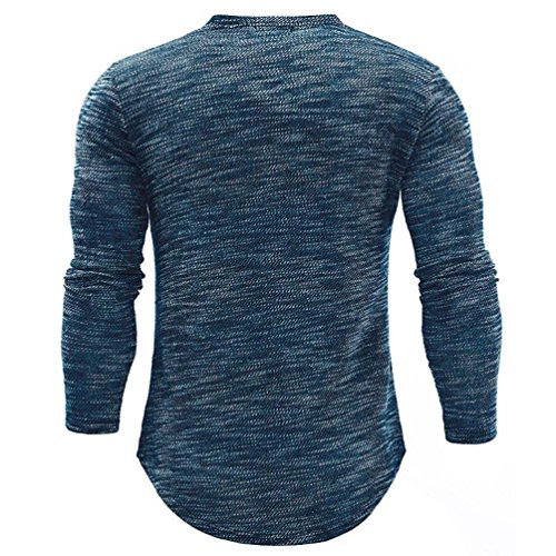 Yvelands Camisa de Manga Larga Moda Masculina Guapo Personalidad Otoño Color Puro Slim Manga Larga Camiseta con Cuello en V Camiseta Vestido Sport Top Blusa (Azul, XL)