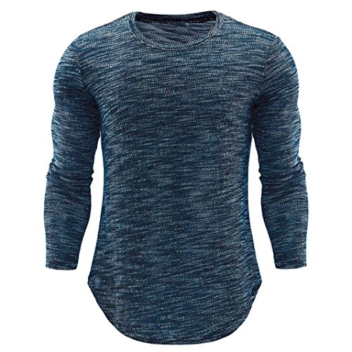 Yvelands Camisa de Manga Larga Moda Masculina Guapo Personalidad Otoño Color Puro Slim Manga Larga Camiseta con Cuello en V Camiseta Vestido Sport Top Blusa (Azul, XL)