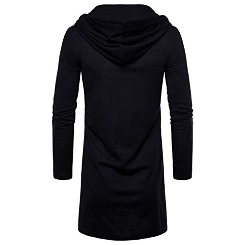 Yvelands con Capucha de la sección Larga suéter de la Rebeca Hombres Guapo Moda para Hombre con Capucha sólido Gabardina Chaqueta de la Rebeca de Manga Larga Blusa otoño Invierno (Negro, XL)