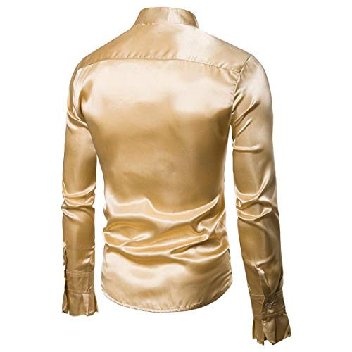 Yvelands Hombres Camisa de Seda Slim Fit de los Hombres Camiseta cómoda Top Blusa Dance Concert Party Fiesta de Navidad Cosplay de Halloween Nuevo