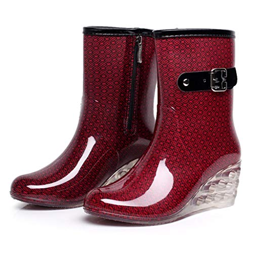 YWLINK Botas De Lluvia Mujer Botas De Nieve Estilo Punk TamañO Grande Zapatos con CuñA Transparentes Zapatos De Goma Antideslizante Zapatos De Agua Calzado Industrial ConstruccióN(Rojo,40EU)