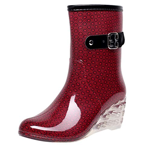 YWLINK Botas De Lluvia Mujer Botas De Nieve Estilo Punk TamañO Grande Zapatos con CuñA Transparentes Zapatos De Goma Antideslizante Zapatos De Agua Calzado Industrial ConstruccióN(Rojo,40EU)