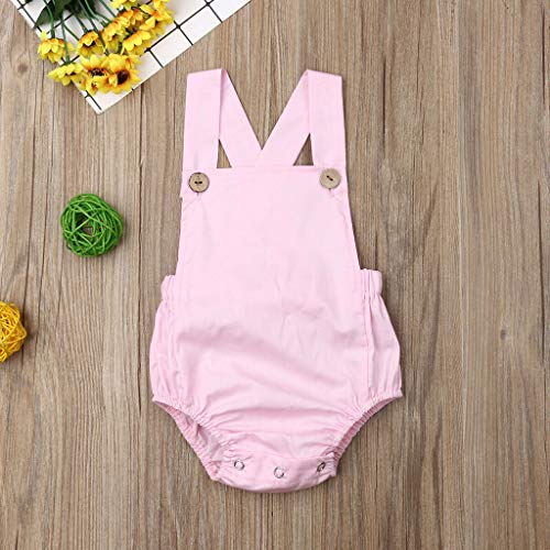 YWLINK Mono NiñA NiñO Verano Sin Mangas De Color SóLido BotóN A Rayas Mameluco Mezcla De AlgodóN Moda Linda Ocio Y Confort Traje De Escalada Regalo De Fiesta De CumpleañOs(Rosado,12-18 meses/90)