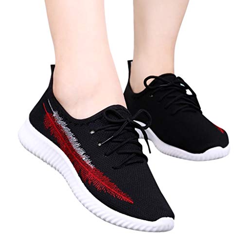 YWLINK Zapatos Mujer Verano 2019 Malla Casual Color SóLido con Calzado Casual Liviano Zapatillas De Correr Transpirable CóModo Encaje Ciclismo El FúTbol TamañO Grande Ligero(Negro,39EU)